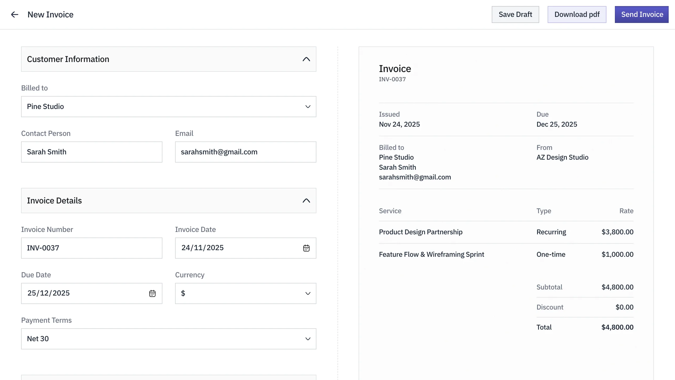 New Invoice preview